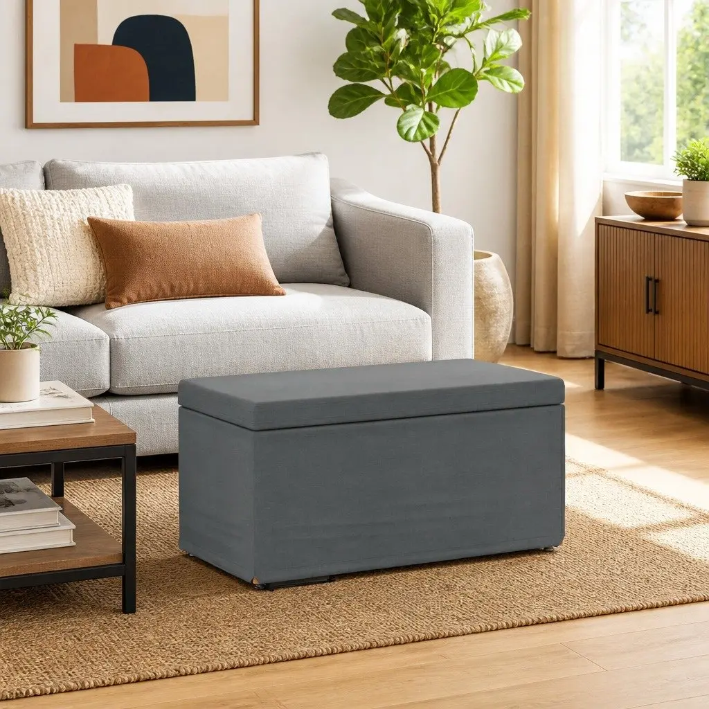 Grey Backless Bar Stool with Fabric Seat