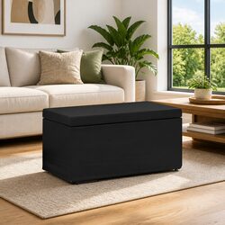 Modern Black Backless Bar Stool with Faux Leather Seat
