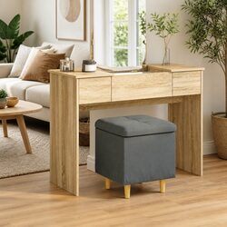 Grey Tufted Storage Ottoman with Cushion for Comfort