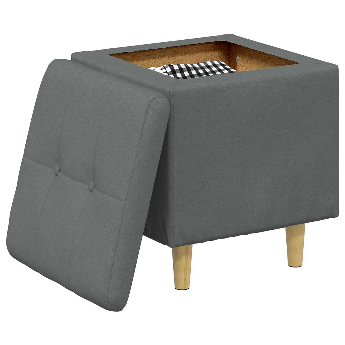 Grey Tufted Storage Ottoman with Cushion for Comfort