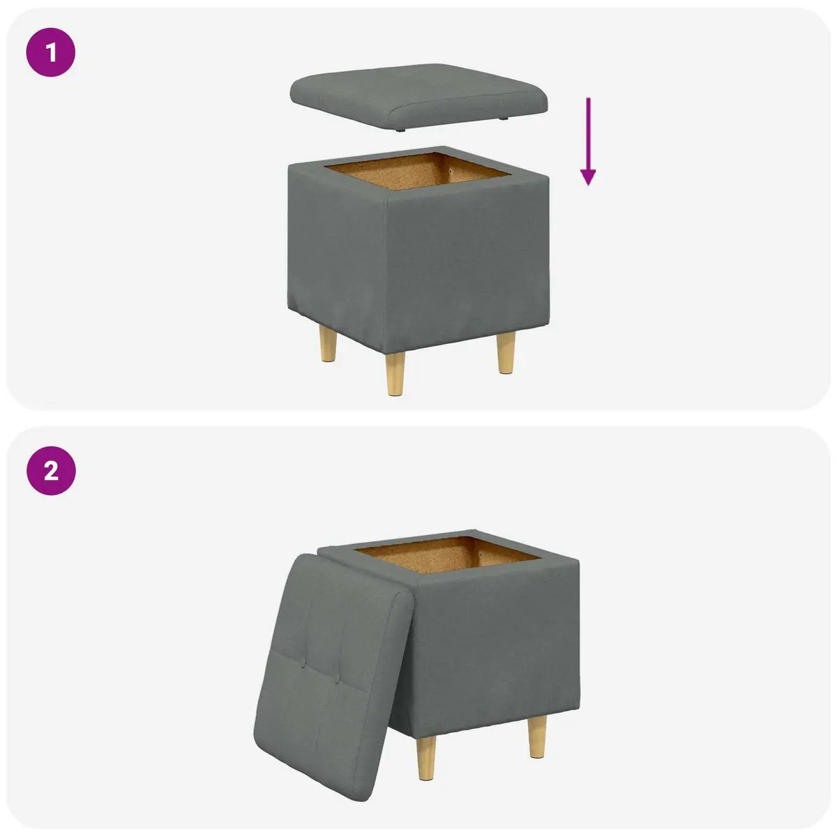 Grey Tufted Storage Ottoman with Cushion for Comfort