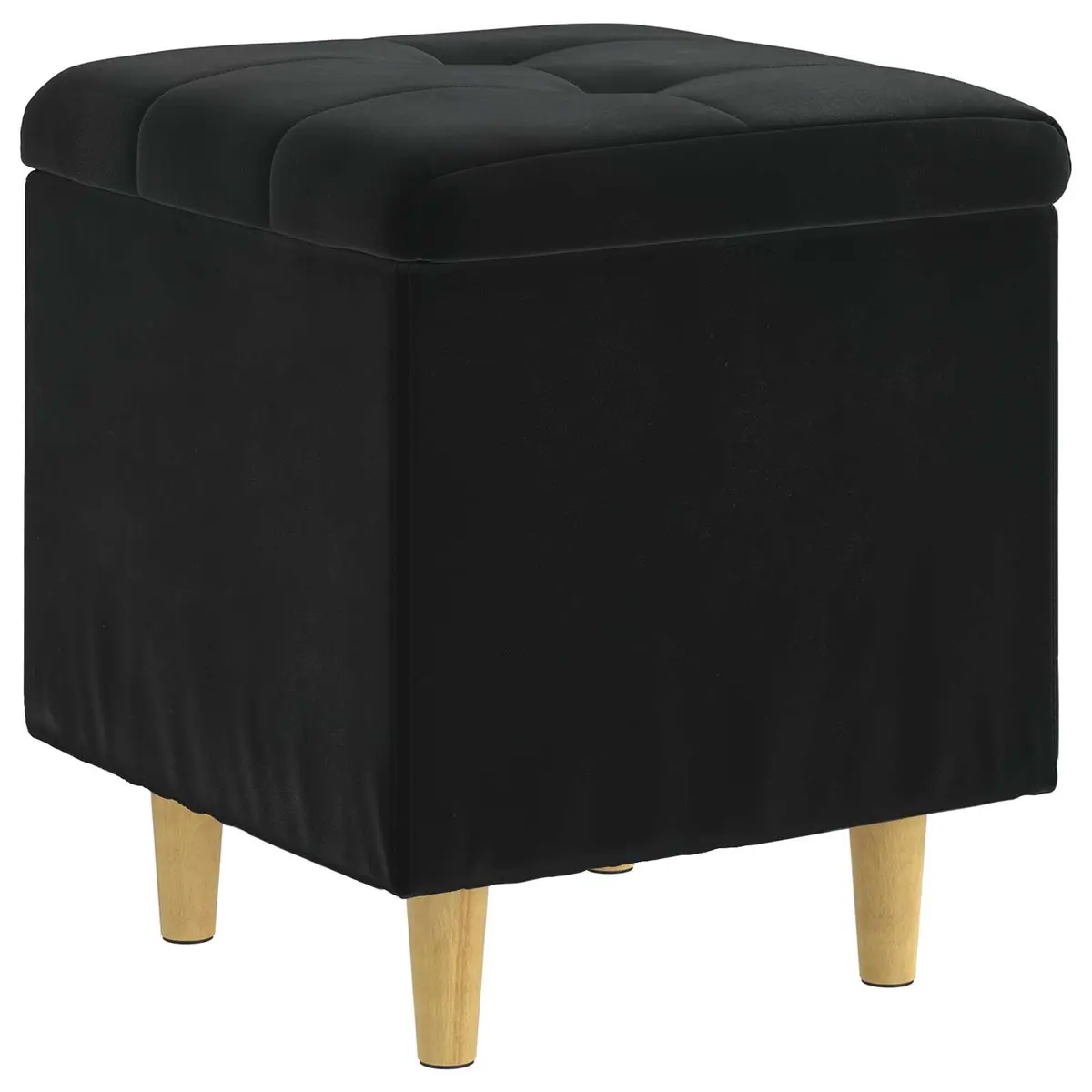 Black Tufted Storage Ottoman with Cushion and Hidden Compartment