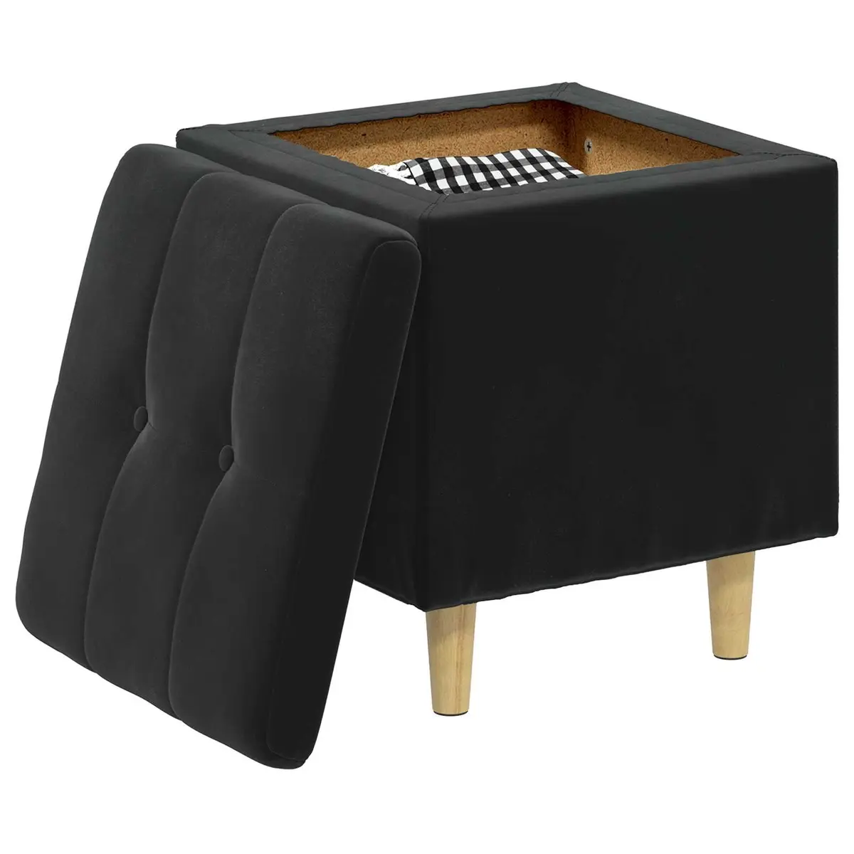 Black Tufted Storage Ottoman with Cushion and Hidden Compartment
