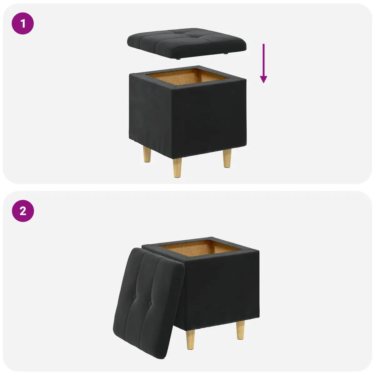 Black Tufted Storage Ottoman with Cushion and Hidden Compartment