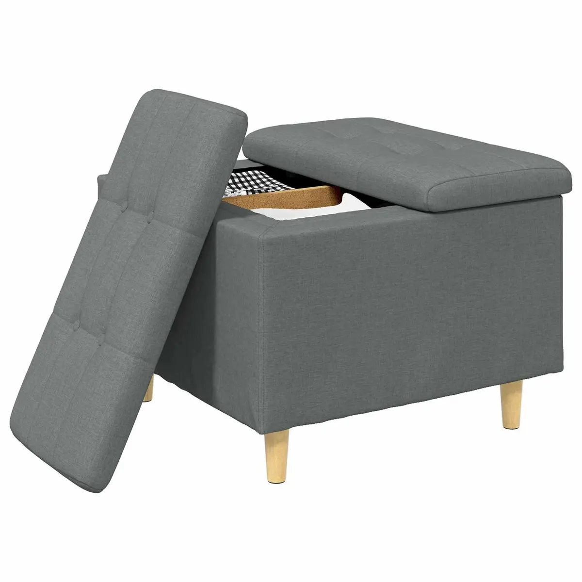 Storage Ottoman with Cushion Grey Tufted Design Hidden Compartment 60x60x45cm