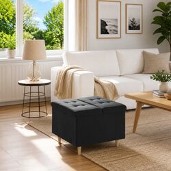 Stylish Black Velvet Storage Ottoman with Hidden Compartment