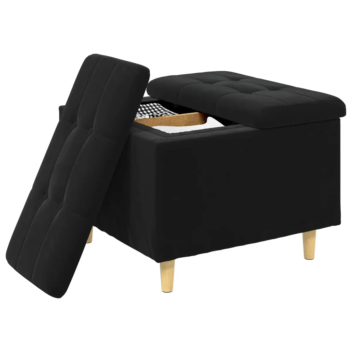 Storage Ottoman Velvet 60x60x45cm Black