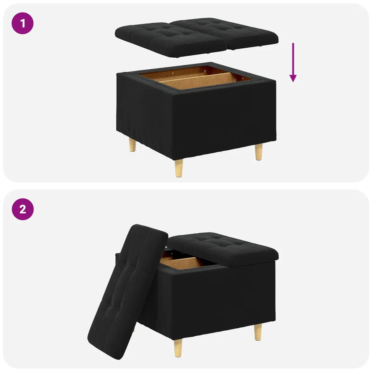 Storage Ottoman Velvet 60x60x45cm Black