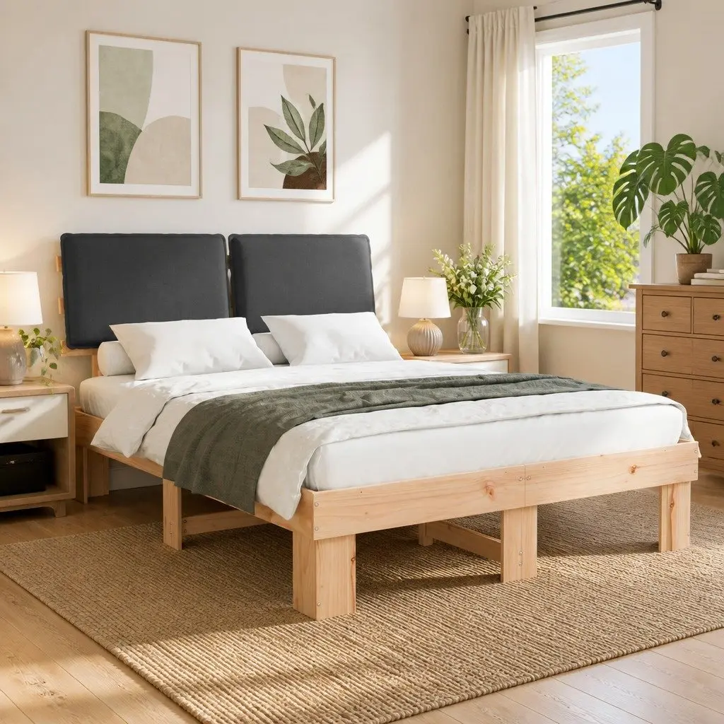 Grey Upholstered Bed Frame 150 x 200 cm
