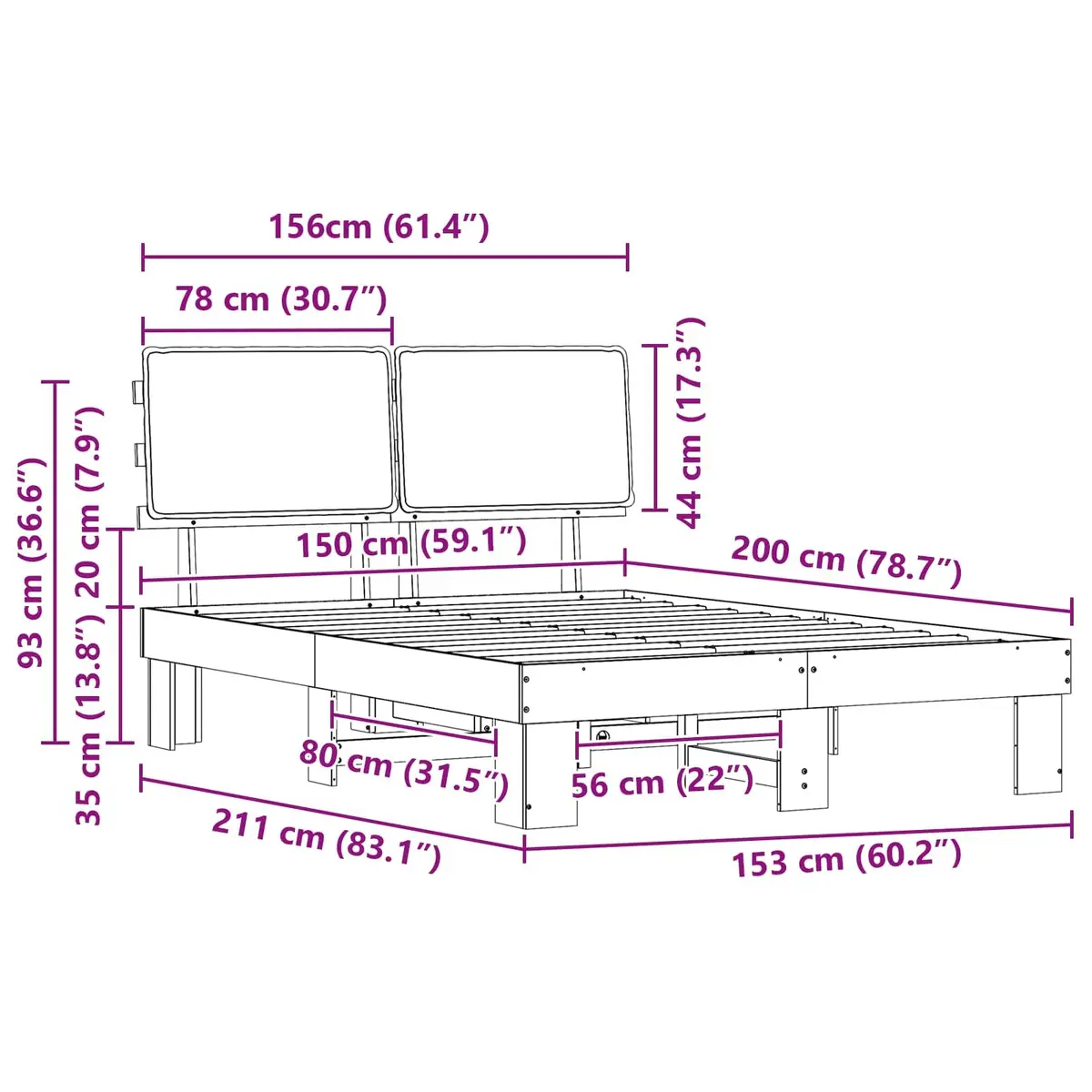 Grey Upholstered Bed Frame 150 x 200 cm