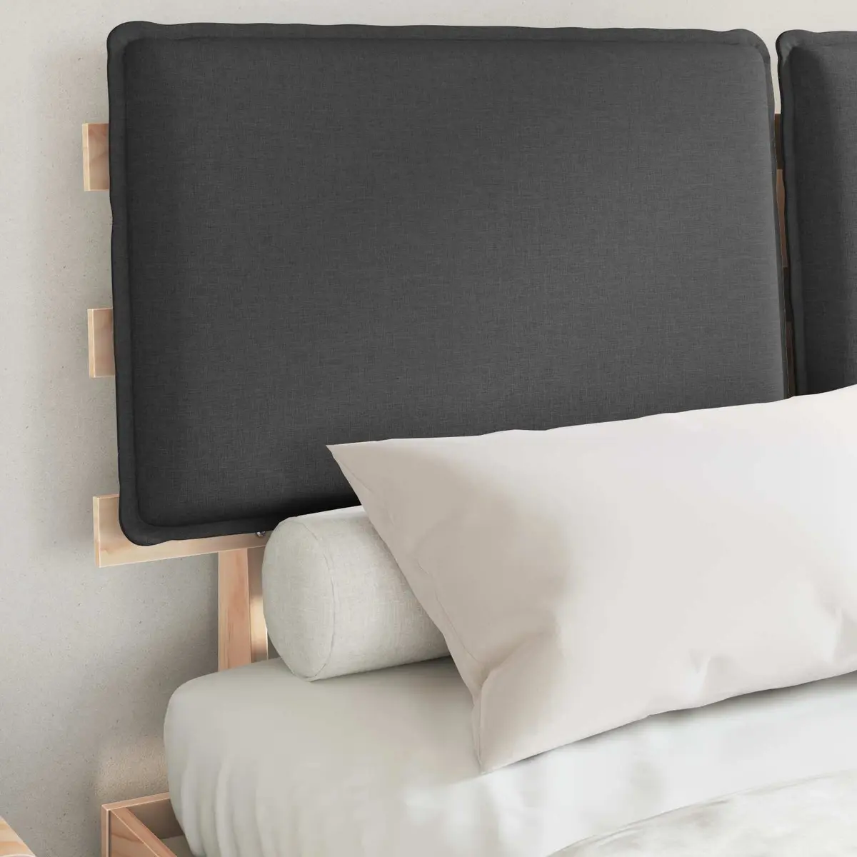 Bed Frame with Grey Upholstered Headboard
