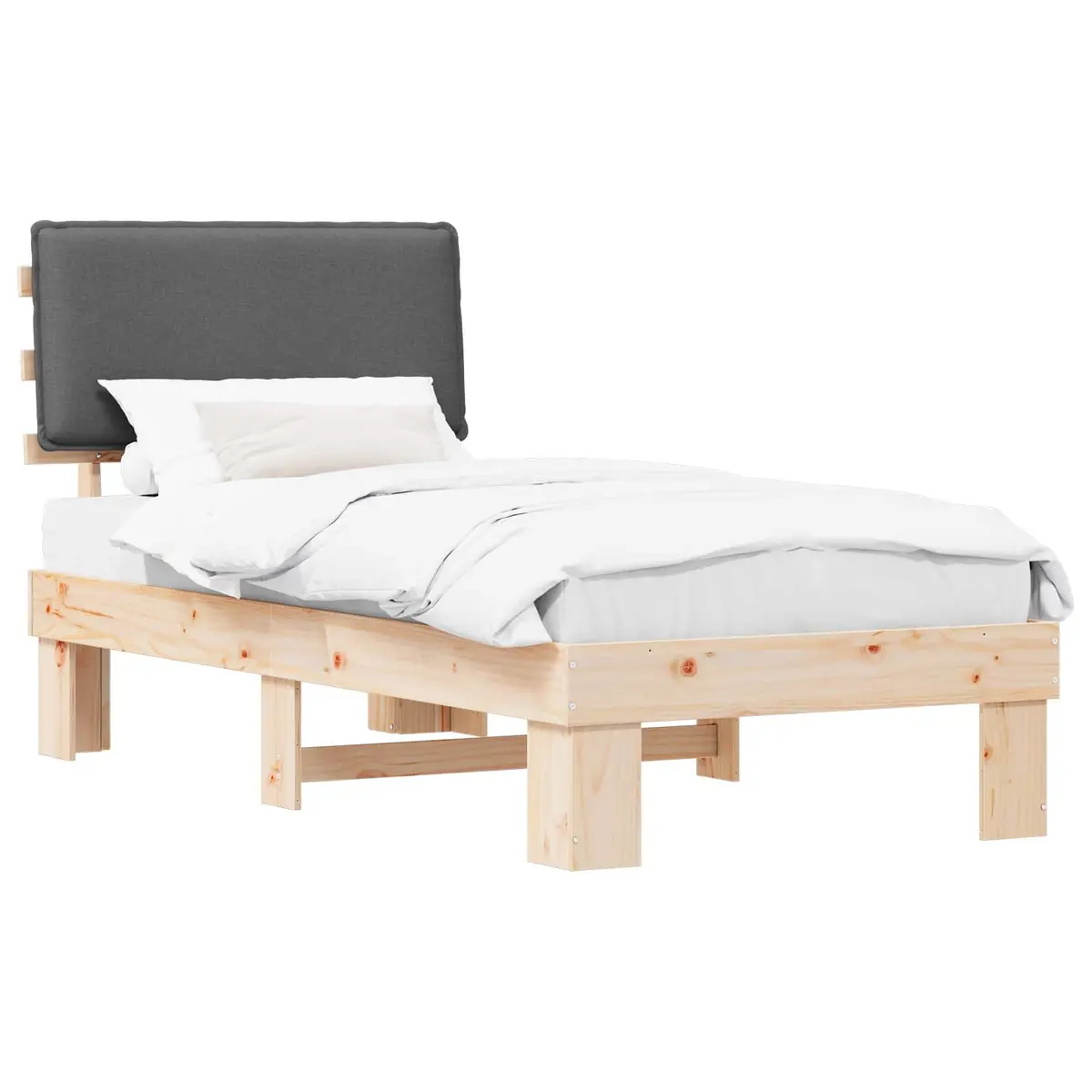 Grey Bed Frame with Upholstered Headboard 90 x 190 cm