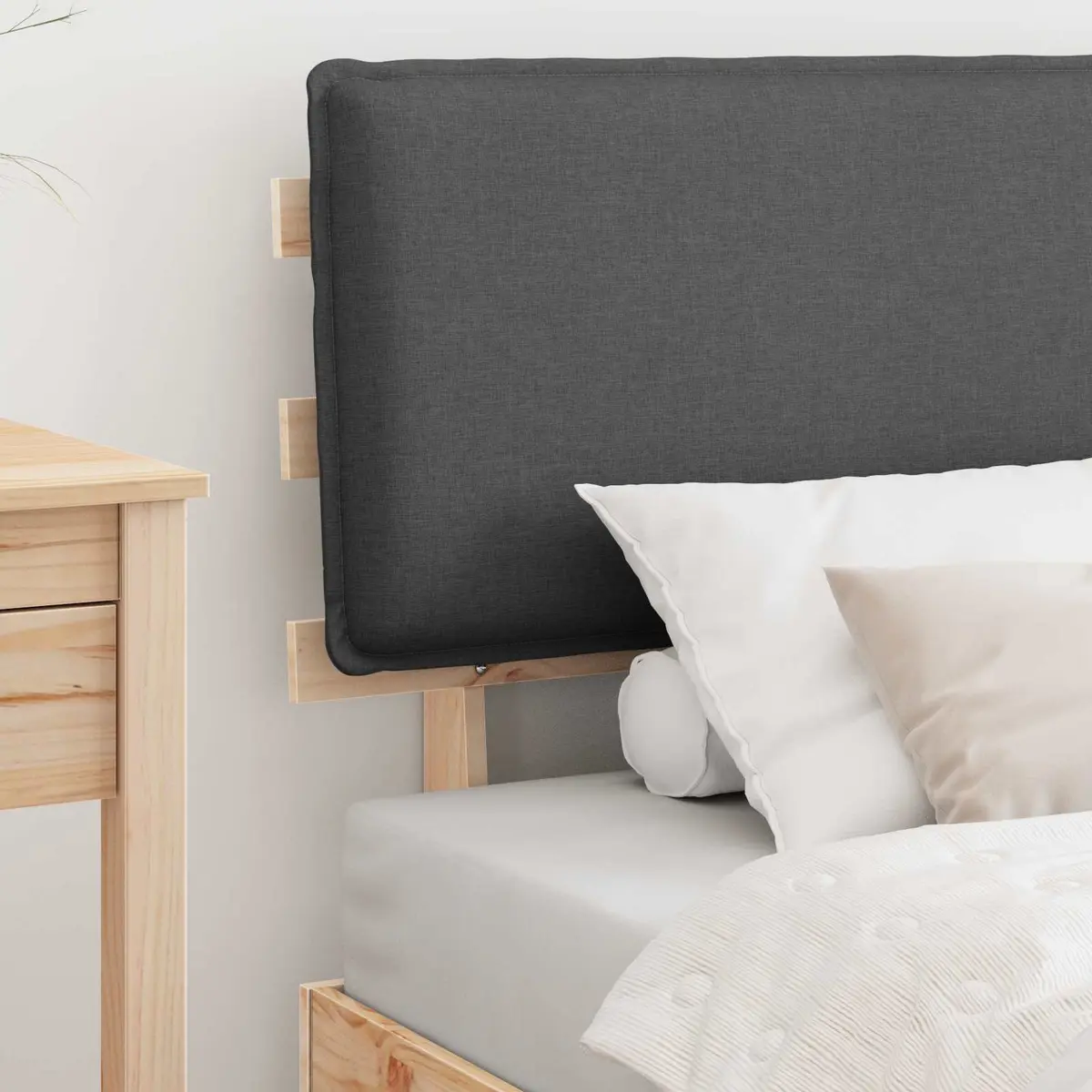 Grey Bed Frame with Upholstered Headboard 90 x 190 cm