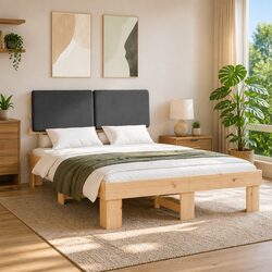 Stylish Grey Bed Frame with Upholstered Headboard 150 x 200 cm