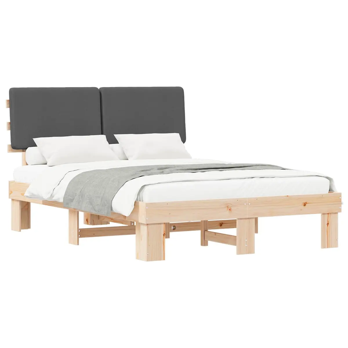 Grey Bed Frame with Upholstered Headboard 150 x 200 cm