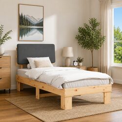 Grey Upholstered Bed Frame with Headboard 90 x 190 cm Modern Bedroom Furniture