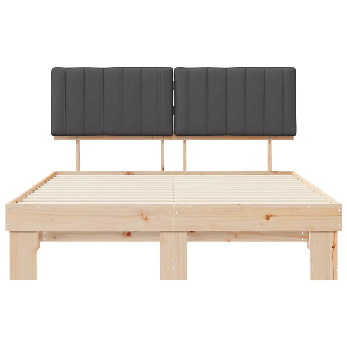 Wooden Bed Frame with Grey Upholstered Headboard