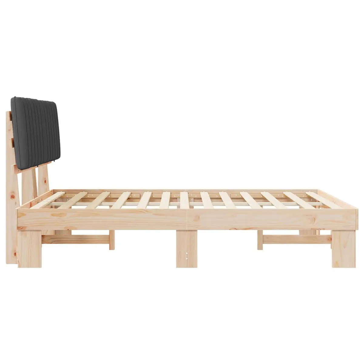 Wooden Bed Frame with Grey Upholstered Headboard