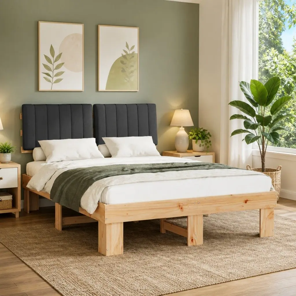 Grey Upholstered Headboard Bed Frame 135 x 190 cm