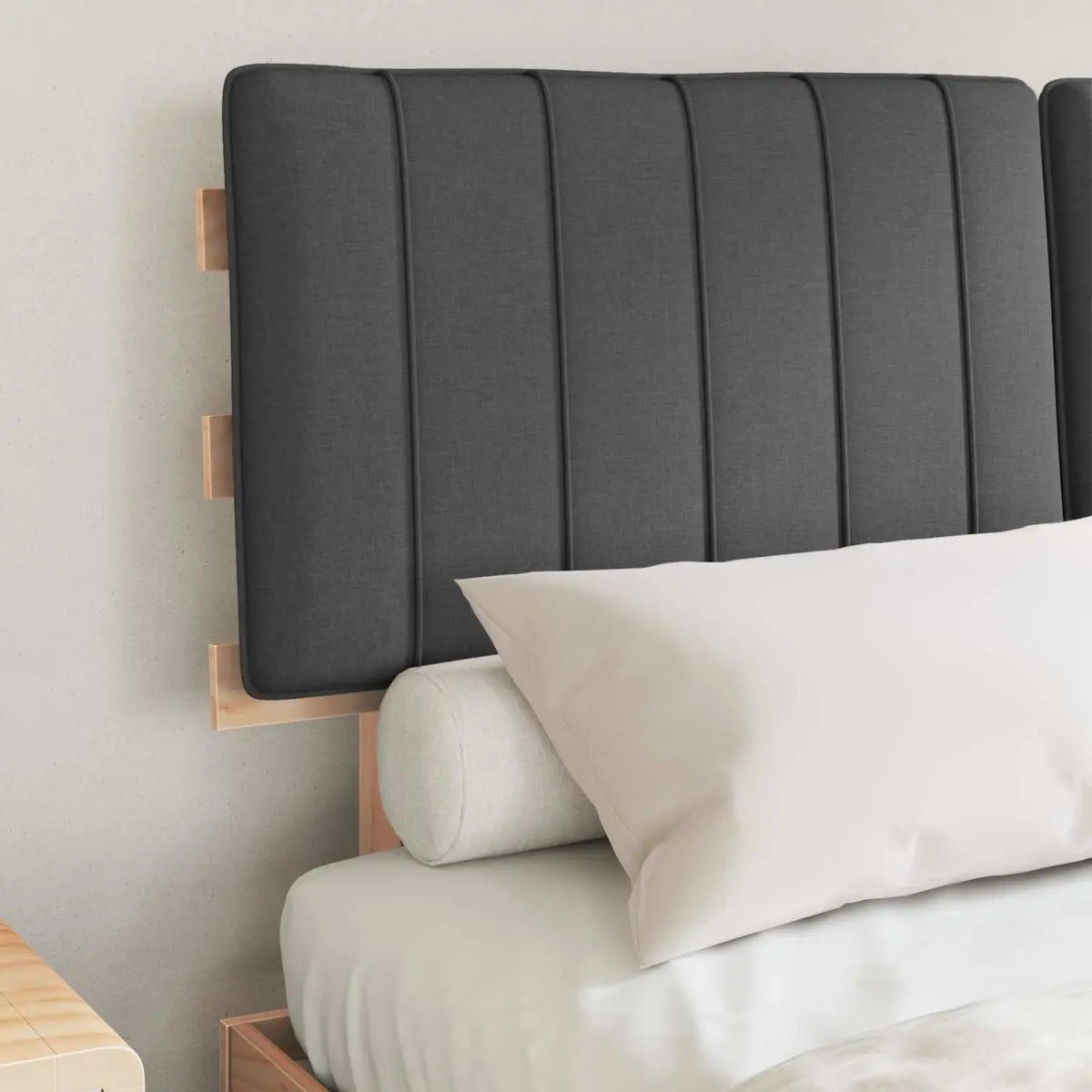 Grey Upholstered Headboard Bed Frame 135 x 190 cm