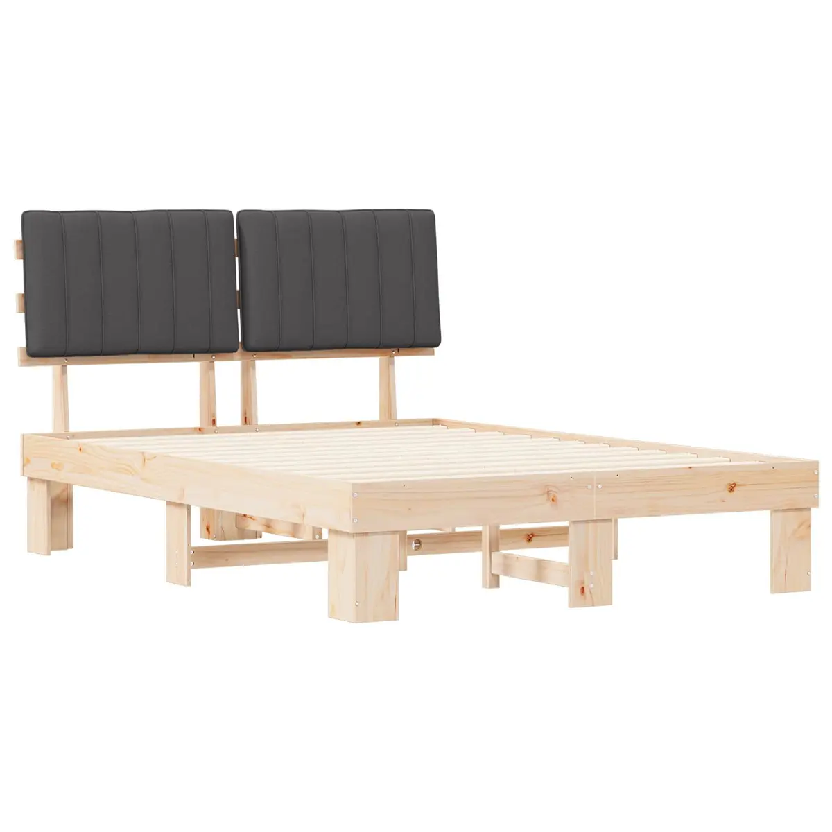 Grey Upholstered Headboard Bed Frame 135 x 190 cm