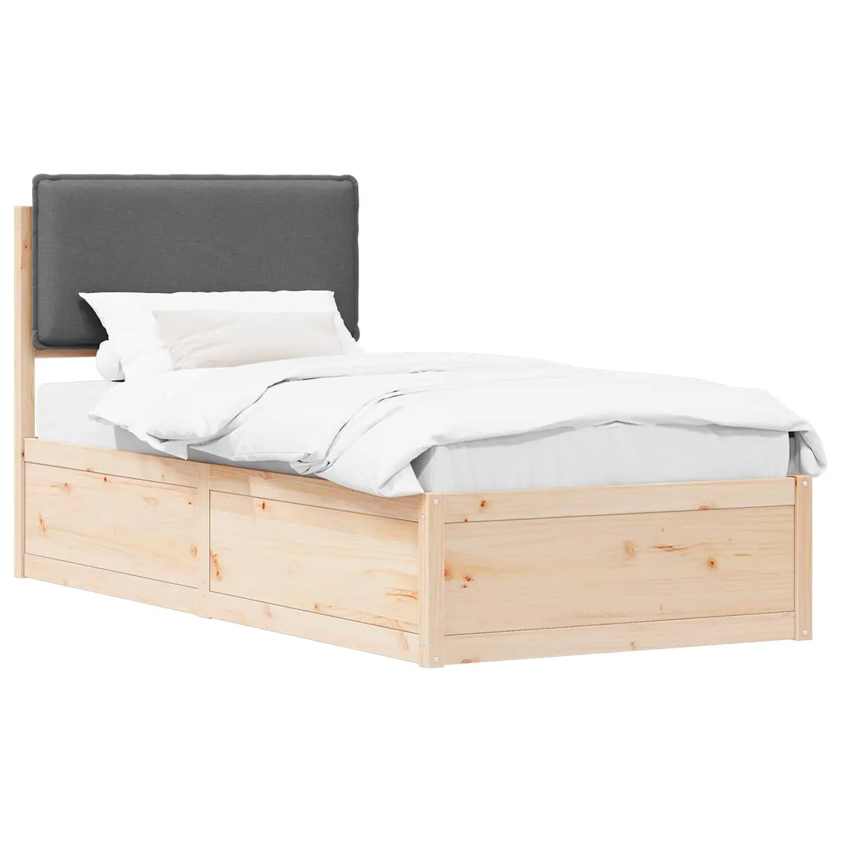 Grey Bed Frame with Upholstered Headboard 90 x 190 cm