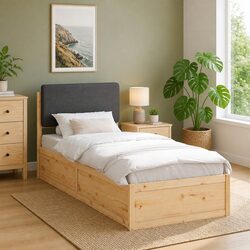 Modern Grey Upholstered Headboard Bed Frame 90 x 190 cm