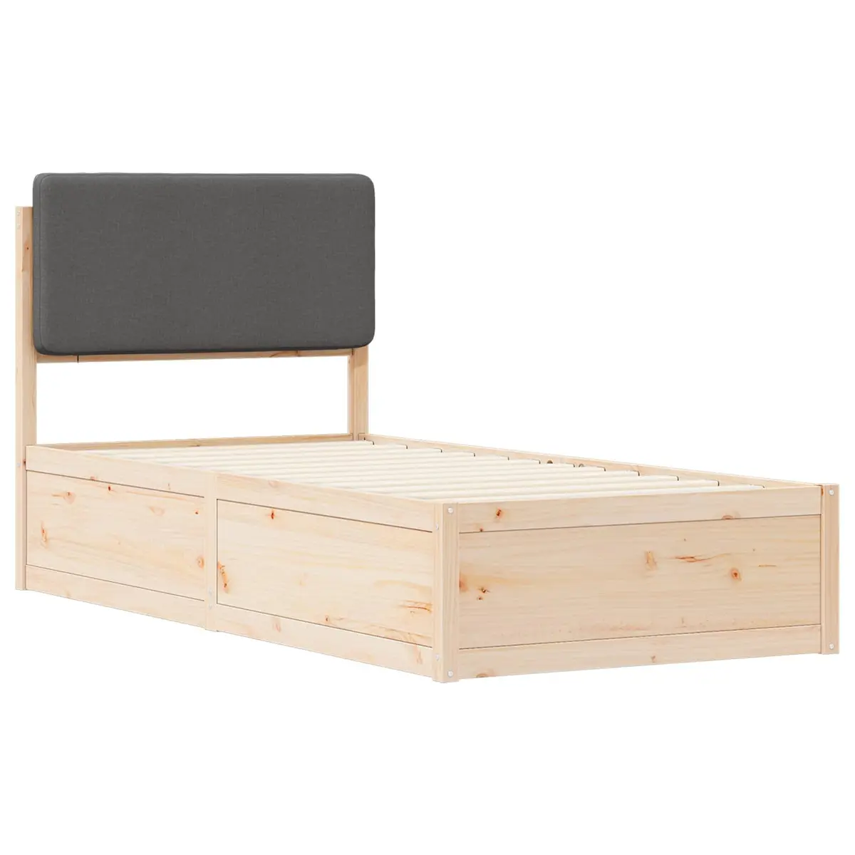 Bed Frame Solid Pine Wood 90 x 190 cm Grey Upholstered Headboard