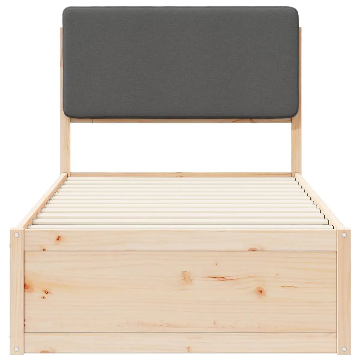 Bed Frame Solid Pine Wood 90 x 190 cm Grey Upholstered Headboard