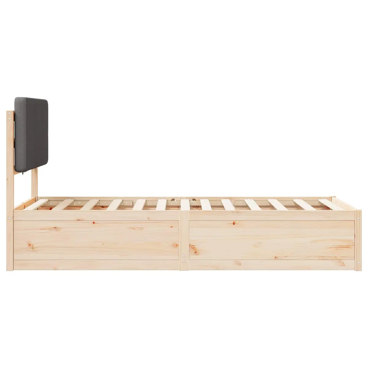 Bed Frame Solid Pine Wood 90 x 190 cm Grey Upholstered Headboard