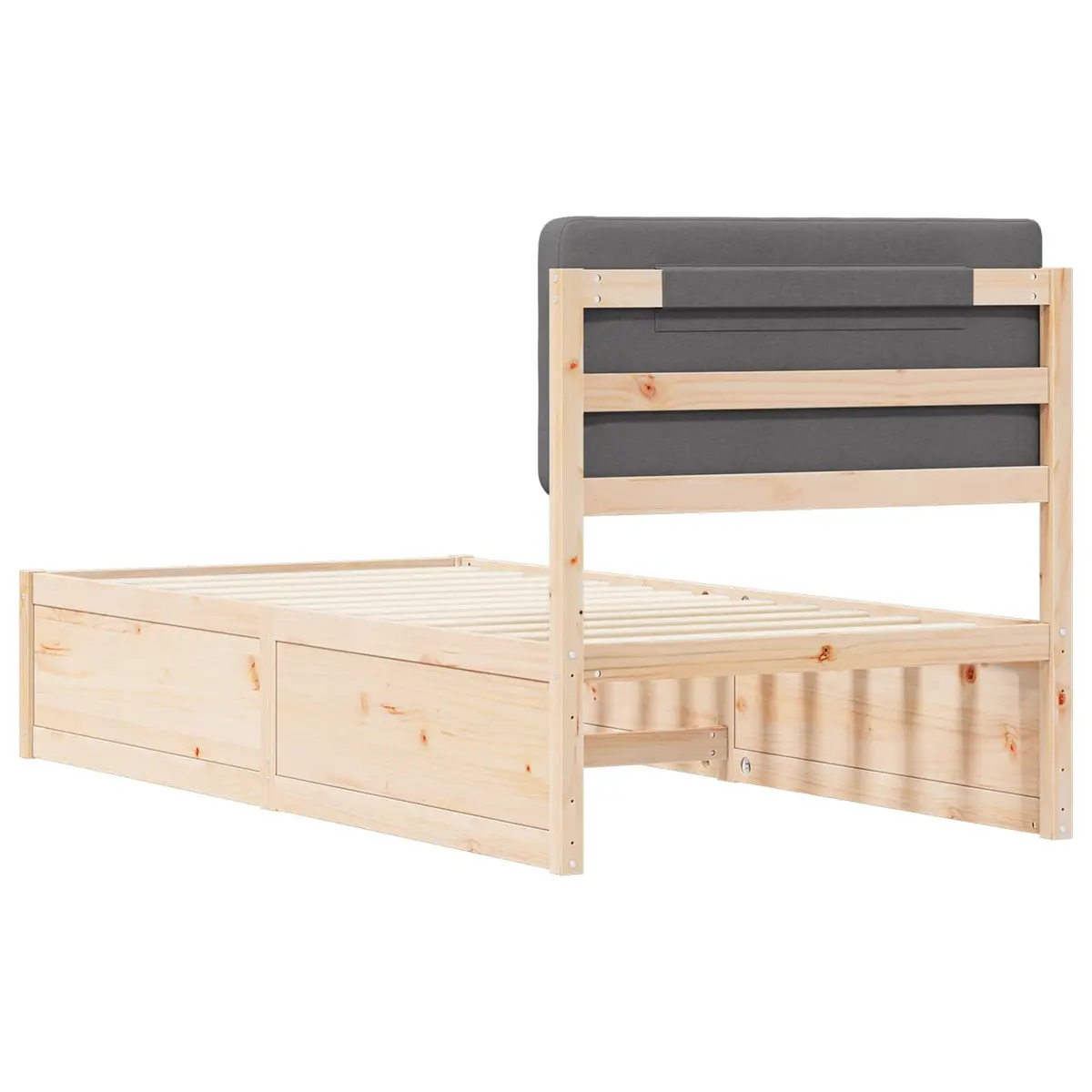 Bed Frame Solid Pine Wood 90 x 190 cm Grey Upholstered Headboard