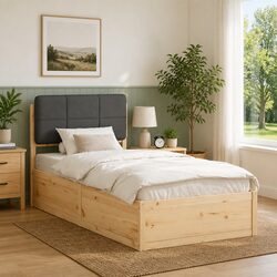 Grey Upholstered Headboard Bed Frame 90 x 190 cm