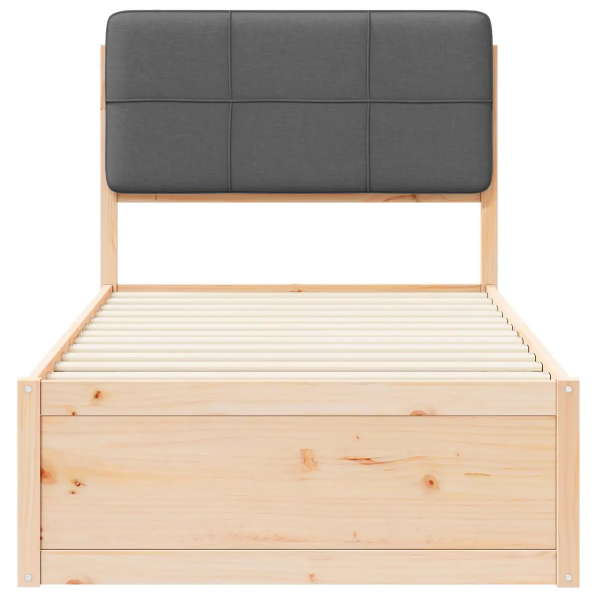 Bed Frame Solid Pine Wood Upholstered Headboard Grey 90 x 190 cm Slatted Platform