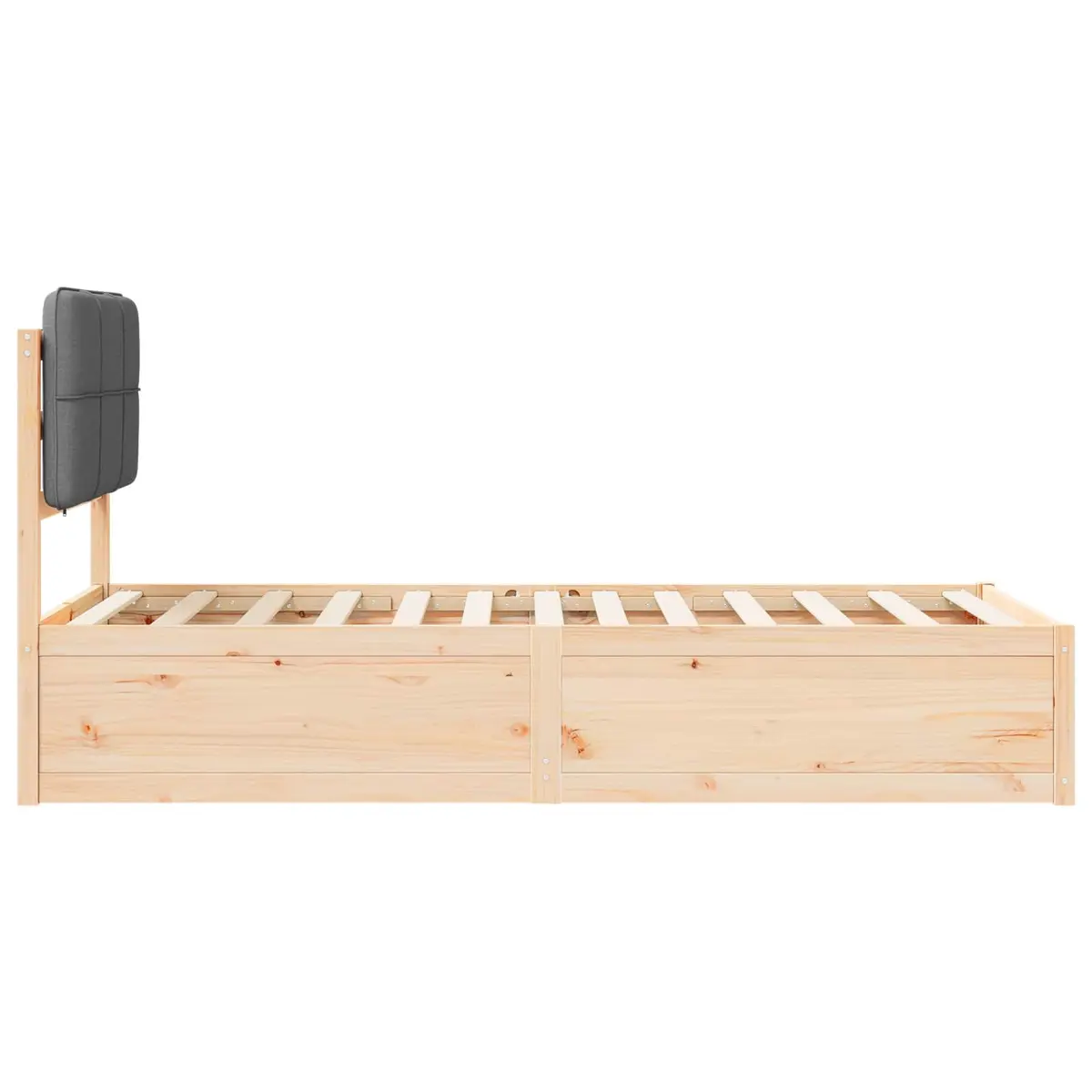 Bed Frame Solid Pine Wood Upholstered Headboard Grey 90 x 190 cm Slatted Platform