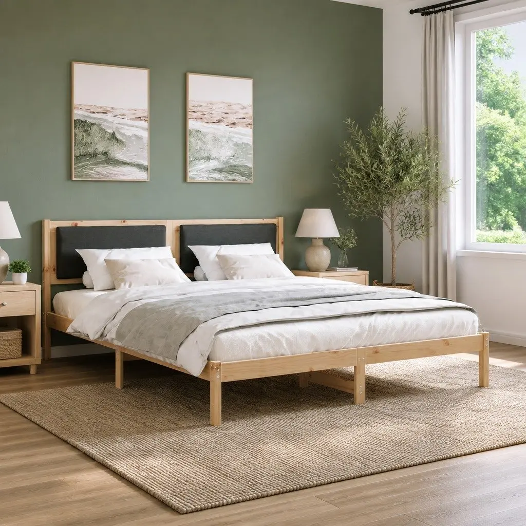 Grey Bed Frame with Polyester Headboard 180 x 200 cm