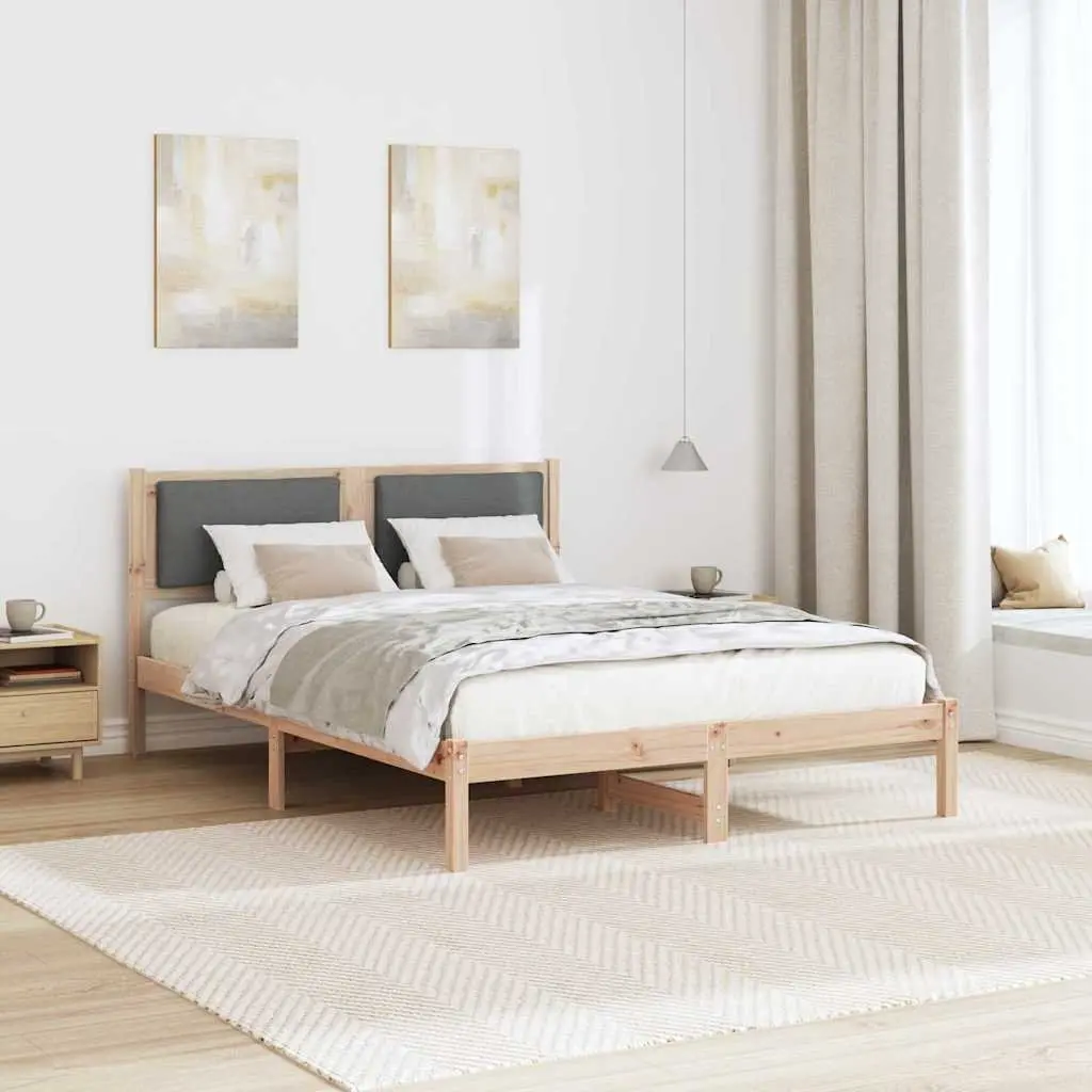 Solid Pine Bed Frame with Grey Headboard 150 x 200 cm