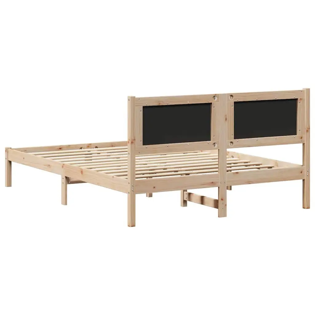 Solid Pine Bed Frame with Grey Headboard 150 x 200 cm