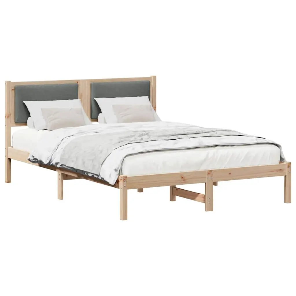 Solid Pine Wood Bed Frame with Headboard Grey 135 x 190 cm