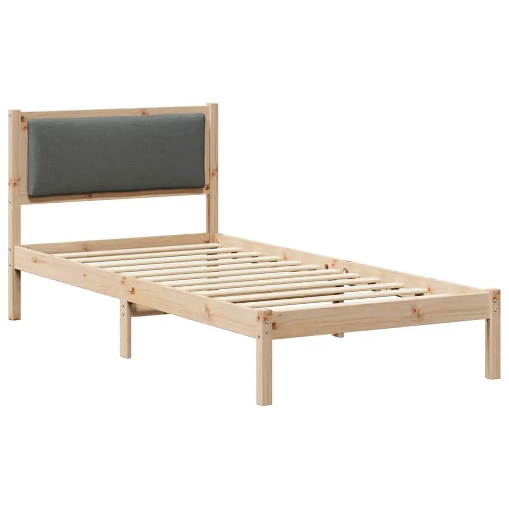 Solid Pine Bed Frame with Grey Headboard 90 x 190 cm