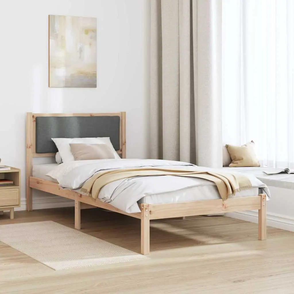 Solid Pine Bed Frame with Grey Headboard 90 x 190 cm