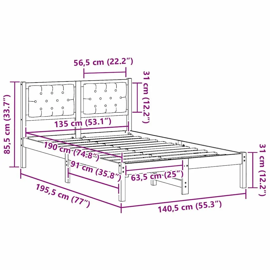 Bed Frame with Upholstered Headboard 135 x 190 cm