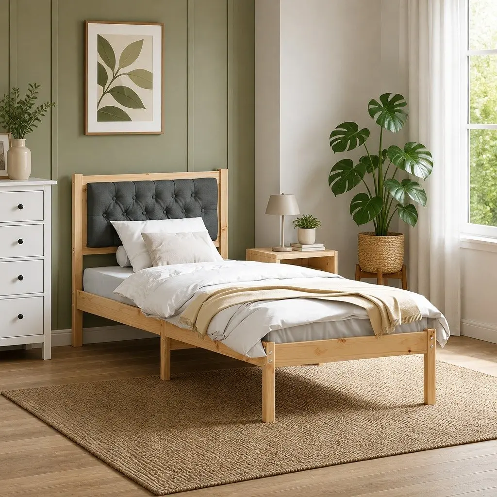 Bed Frame Solid Pine Wood 90 x 190 cm Brown Minimalist