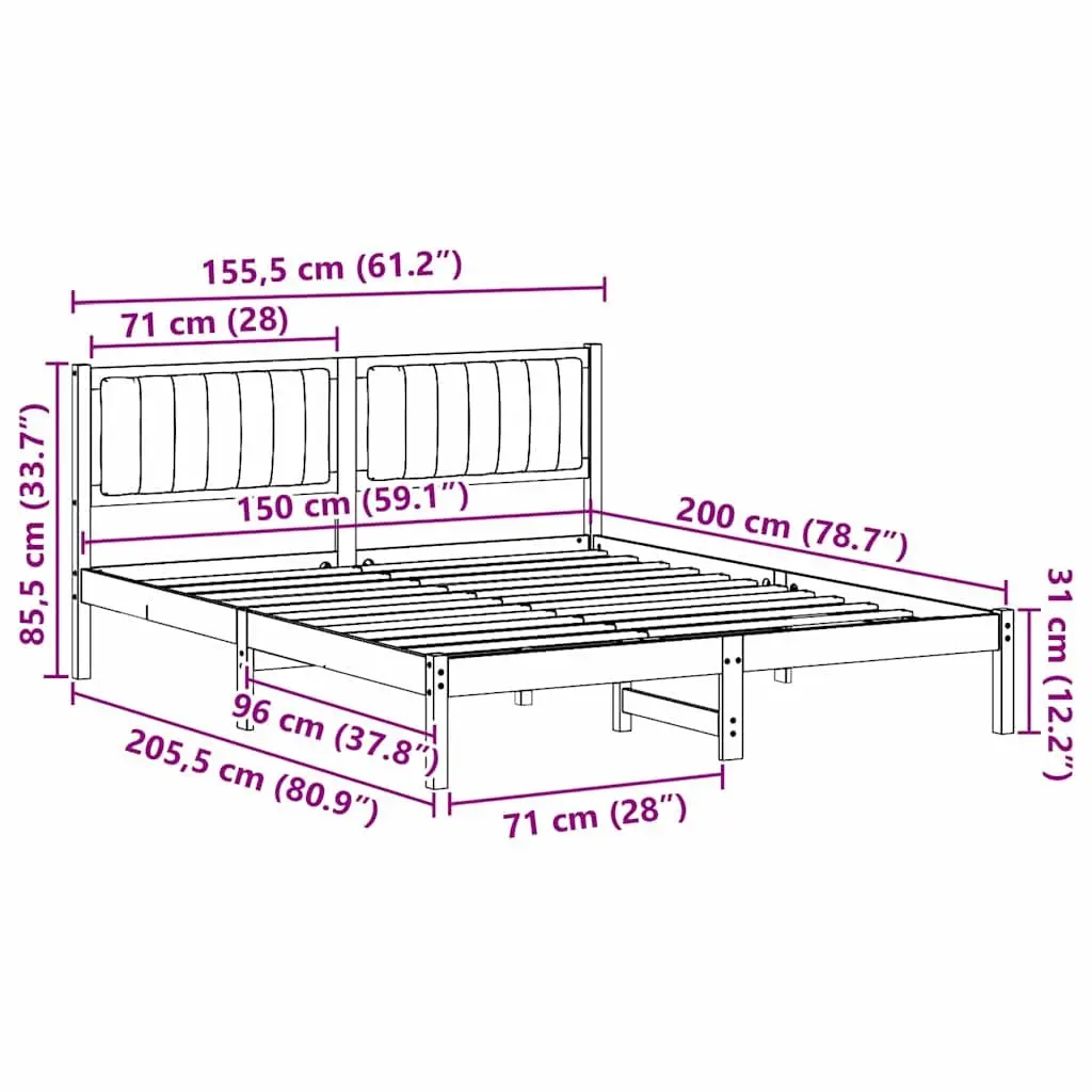 Upholstered Bed Frame 150 x 200 cm Dark Grey