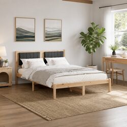 Bed Frame with Upholstered Headboard Modern Bedroom Furniture 135 x 190 cm