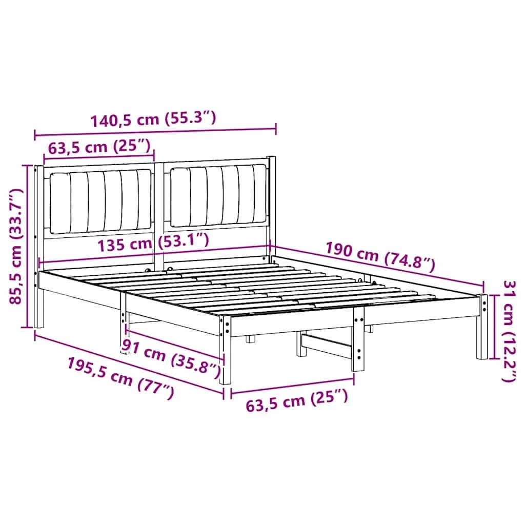 Bed Frame with Upholstered Headboard 135 x 190 cm