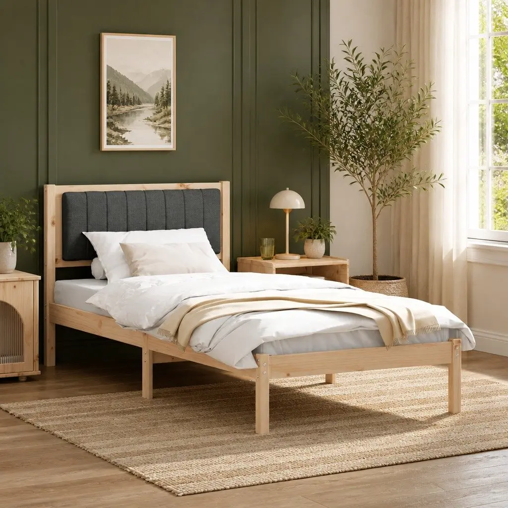 Bed Frame with Upholstered Headboard 90 x 190 cm Dark Grey