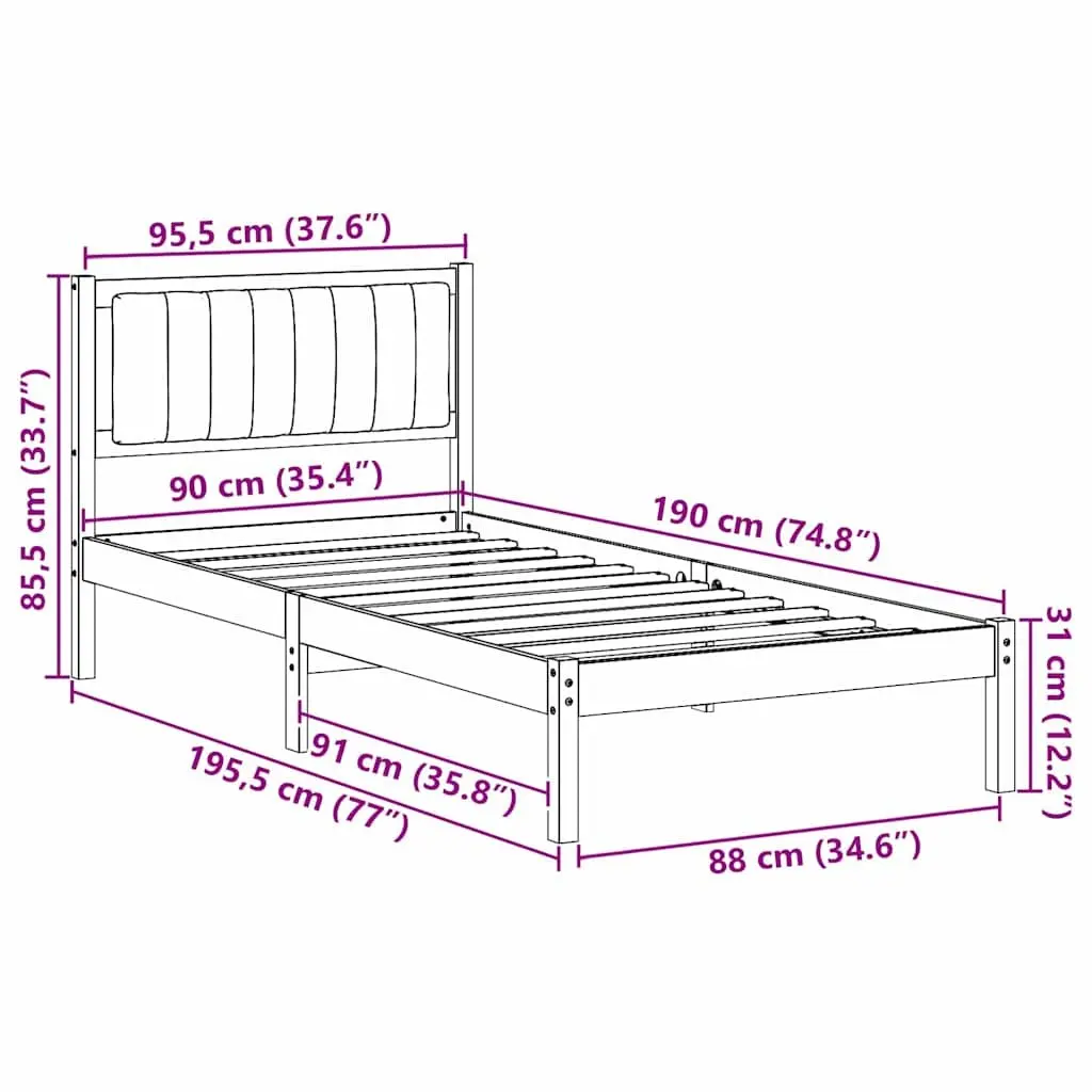 Bed Frame with Upholstered Headboard 90 x 190 cm Dark Grey