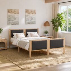 Stylish Bed Frame with Fabric Headboard 135x190cm