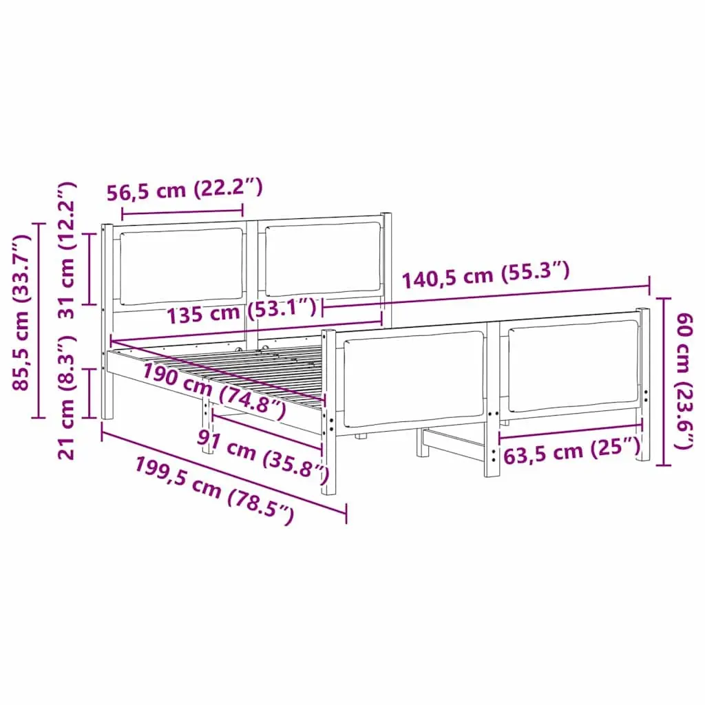 Bed Frame with Fabric Headboard 135x190cm