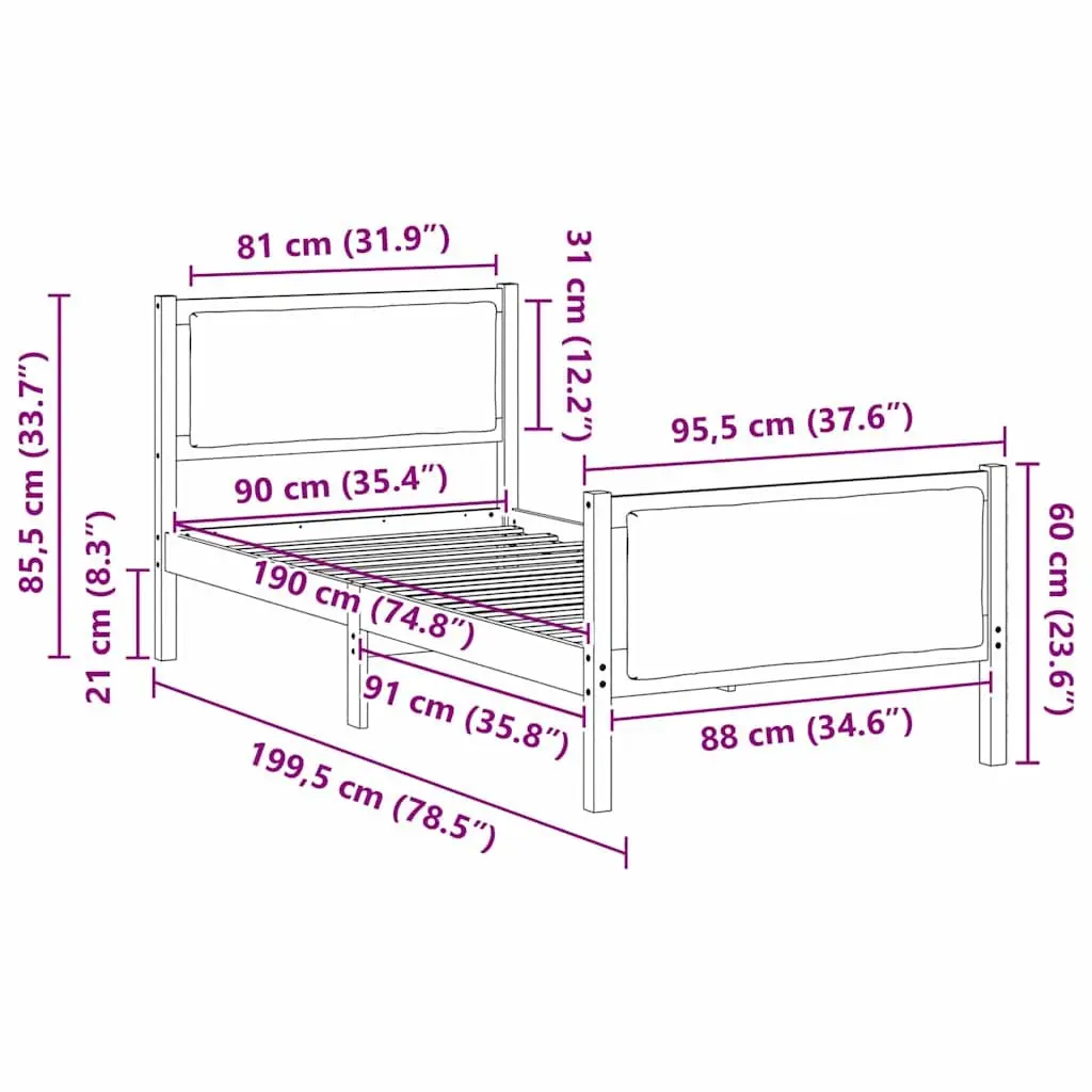 Bed Frame with Headboard 90 x 190 cm